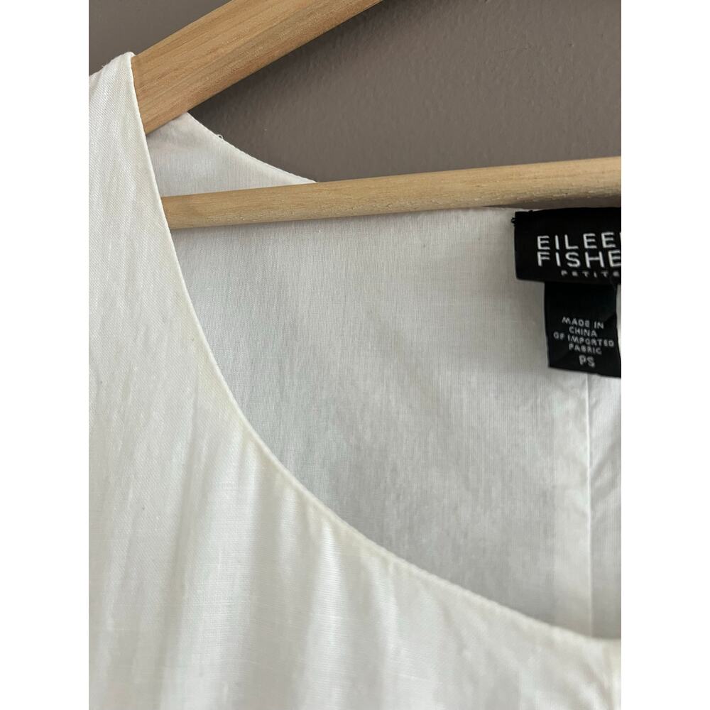 Eileen Fisher Irish Linen Swiss Dot Sleeveless Dress White A-Line Midi PS *Flaws - Picture 7 of 13